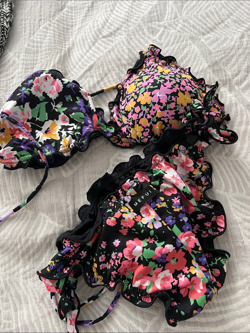 Black Floral Ruffle Bikini Set - Picture 2 of 2